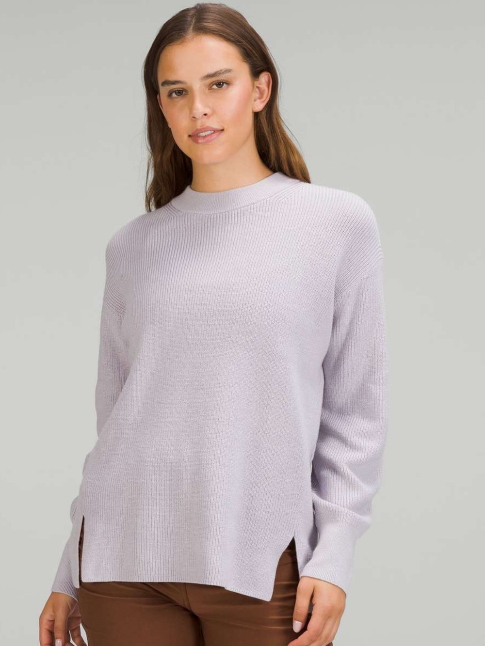 Size 12 Lululemon Merino Wool Blend Ribbed Crew Neck Sweater, faint Lavender